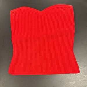 Babaton Red Ribbed Strapless Top
